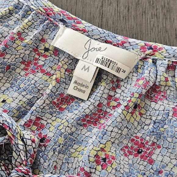 Joie Black Sheer Silk Puff Sleeve Blouse Top Career V Neck Pleated Peasant Med - Picture 3 of 7